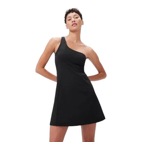 Outdoor Voices Black Athletic Built-in Bra One Shoulder Mini Dress Size Small - Picture 1 of 6